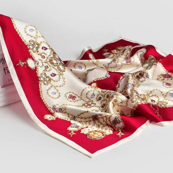 foulard cheveux femme carré soie rouge et blanc