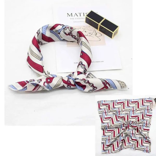foulard cheveux femme blanc à motif rouge et gris