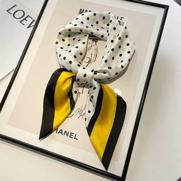 foulard cheveux jaune et blanc à pois noir